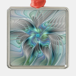 Abstracte blauwe groene vlinder Fantasy Fractal Ar Metalen Ornament