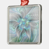 Abstracte blauwe groene vlinder Fantasy Fractal Ar Metalen Ornament (Links)