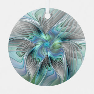 Abstracte blauwe groene vlinder Fantasy Fractal Ar Metalen Ornament