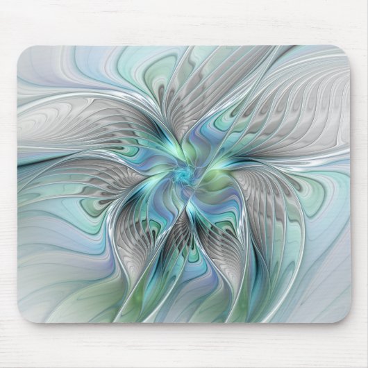 Abstracte blauwe groene vlinder Fantasy Fractal Ar Muismat (Voorkant)