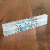 Abstracte blauwe groene vlinder Fantasy Fractal Ar Naambordje (Zijkant)