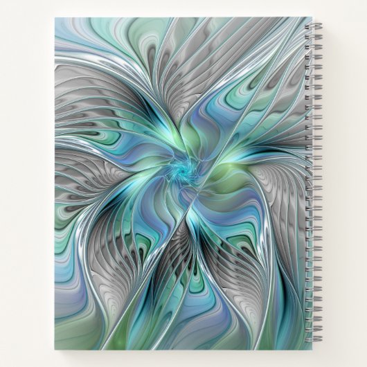 Abstracte blauwe groene vlinder Fantasy Fractal Ar Notitieboek (Achterkant)