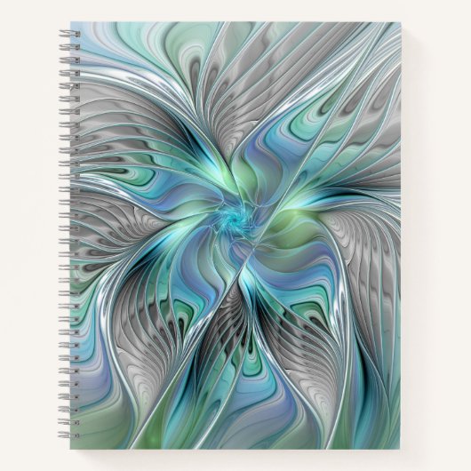 Abstracte blauwe groene vlinder Fantasy Fractal Ar Notitieboek (Voorkant)
