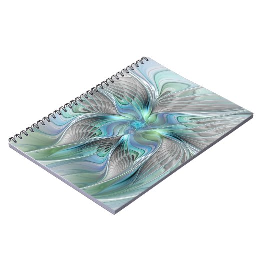 Abstracte blauwe groene vlinder Fantasy Fractal Ar Notitieboek (Linkerzijde)