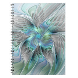 Abstracte blauwe groene vlinder Fantasy Fractal Ar Notitieboek