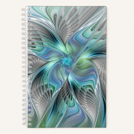 Abstracte blauwe groene vlinder Fantasy Fractal Ar Notitieboek