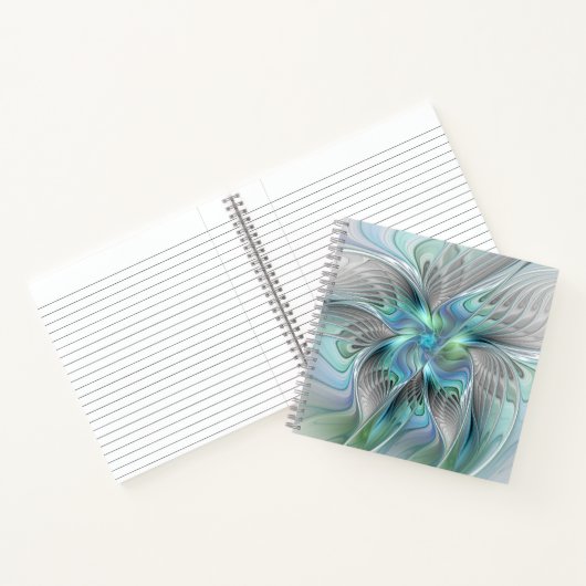 Abstracte blauwe groene vlinder Fantasy Fractal Ar Notitieboek (Binnen)
