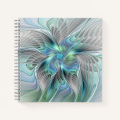 Abstracte blauwe groene vlinder Fantasy Fractal Ar Notitieboek (Voorkant)