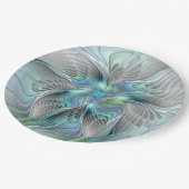 Abstracte blauwe groene vlinder Fantasy Fractal Ar Papieren Bordje (Gekanteld)