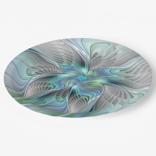 Abstracte blauwe groene vlinder Fantasy Fractal Ar Papieren Bordje (Gekanteld)