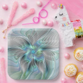 Abstracte blauwe groene vlinder Fantasy Fractal Ar Papieren Bordje (Feest)