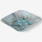 Abstracte blauwe groene vlinder Fantasy Fractal Ar Papieren Bordje (Gebogen)
