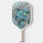 Abstracte blauwe groene vlinder Fantasy Fractal Ar Pickleball Paddle (Achterkant)