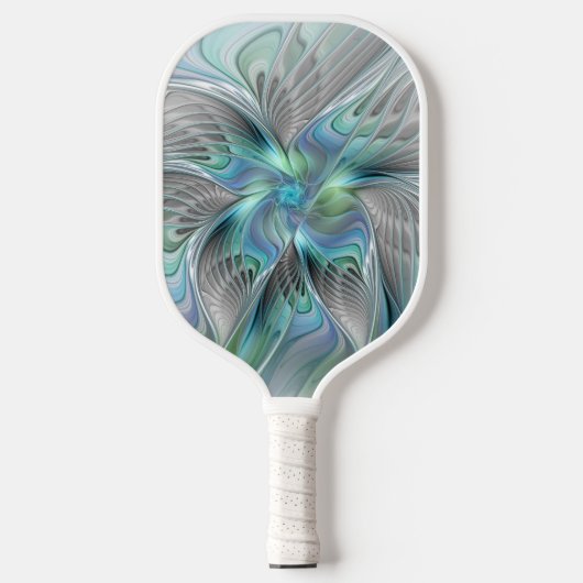 Abstracte blauwe groene vlinder Fantasy Fractal Ar Pickleball Paddle (Voorkant)
