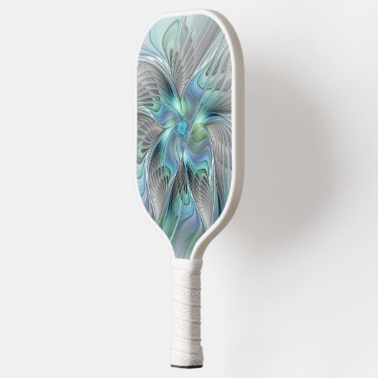 Abstracte blauwe groene vlinder Fantasy Fractal Ar Pickleball Paddle (Links)