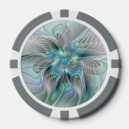 Abstracte blauwe groene vlinder Fantasy Fractal Ar Poker Chips