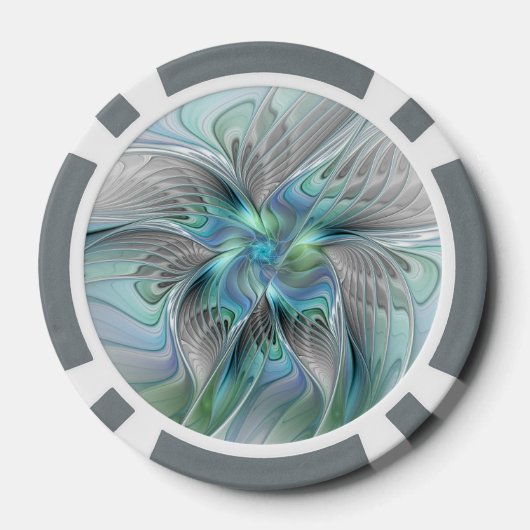 Abstracte blauwe groene vlinder Fantasy Fractal Ar Poker Chips (Achterkant)