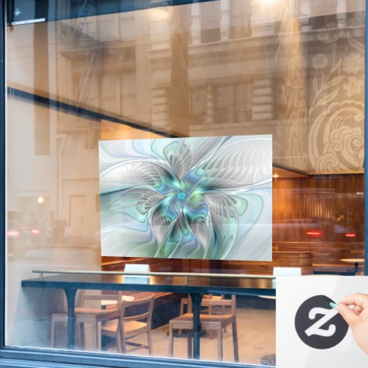 Abstracte blauwe groene vlinder Fantasy Fractal Ar Raamsticker (Cafe Raam)
