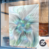 Abstracte blauwe groene vlinder Fantasy Fractal Ar Raamsticker (Cafe Raam)
