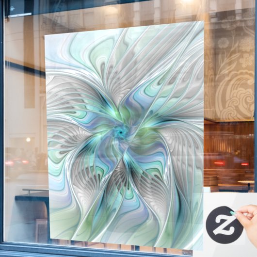 Abstracte blauwe groene vlinder Fantasy Fractal Ar Raamsticker (Cafe Raam)