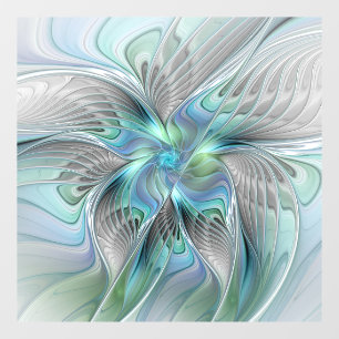 Abstracte blauwe groene vlinder Fantasy Fractal Ar Raamsticker