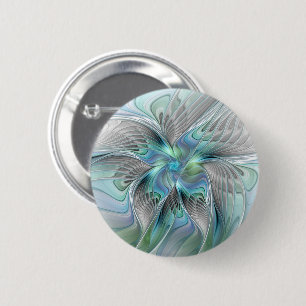 Abstracte blauwe groene vlinder Fantasy Fractal Ar Ronde Button 5,7 Cm