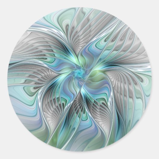 Abstracte blauwe groene vlinder Fantasy Fractal Ar Ronde Sticker (Voorkant)