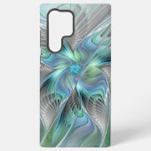 Abstracte blauwe groene vlinder Fantasy Fractal Ar Samsung Galaxy Hoesje (Achterkant)