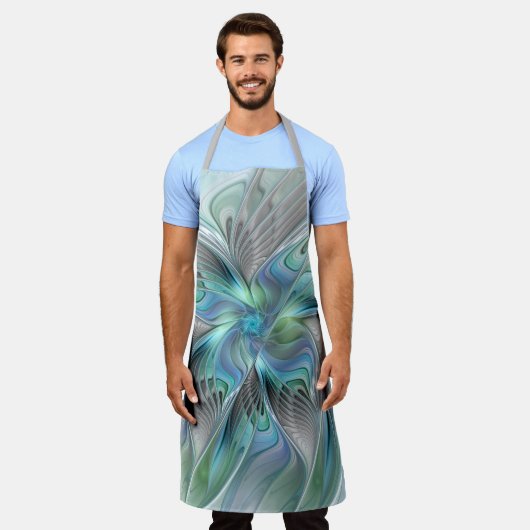 Abstracte blauwe groene vlinder Fantasy Fractal Ar Schort (Gedragen)