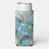 Abstracte blauwe groene vlinder Fantasy Fractal Ar Seltzer Blikjeskoeler (Seltzer Achterkant)