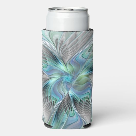 Abstracte blauwe groene vlinder Fantasy Fractal Ar Seltzer Blikjeskoeler (Seltzer Achterkant)