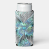 Abstracte blauwe groene vlinder Fantasy Fractal Ar Seltzer Blikjeskoeler (Seltzer Voorkant)