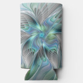 Abstracte blauwe groene vlinder Fantasy Fractal Ar Seltzer Blikjeskoeler (Achterkant)