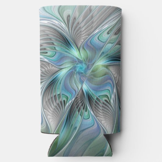 Abstracte blauwe groene vlinder Fantasy Fractal Ar Seltzer Blikjeskoeler (Achterkant)
