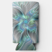 Abstracte blauwe groene vlinder Fantasy Fractal Ar Seltzer Blikjeskoeler (Voorkant)