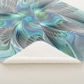 Abstracte blauwe groene vlinder Fantasy Fractal Ar Sherpa Deken (3/4)