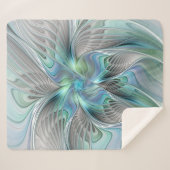 Abstracte blauwe groene vlinder Fantasy Fractal Ar Sherpa Deken (Voorkant (horizontaal))