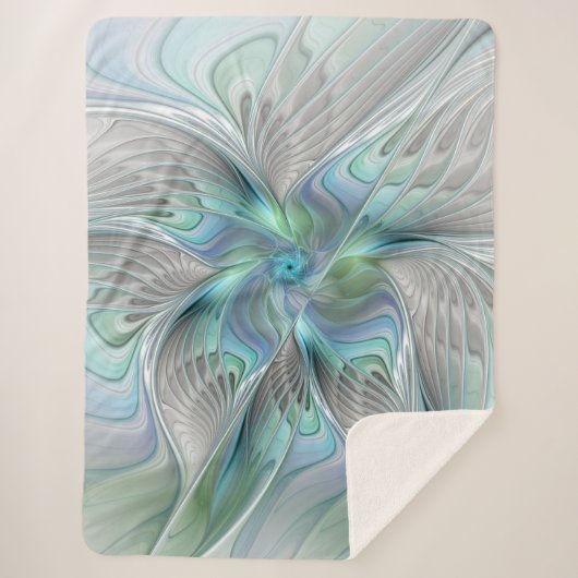 Abstracte blauwe groene vlinder Fantasy Fractal Ar Sherpa Deken (Voorkant)