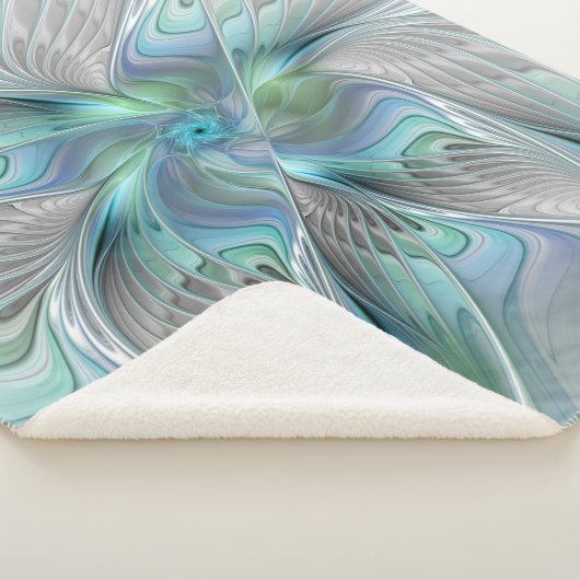 Abstracte blauwe groene vlinder Fantasy Fractal Ar Sherpa Deken (3/4)