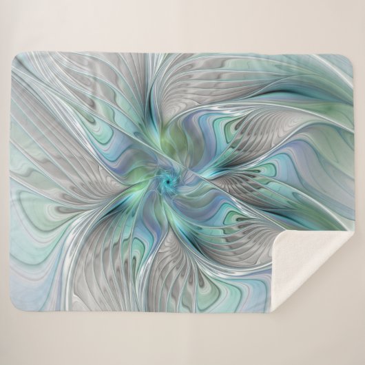 Abstracte blauwe groene vlinder Fantasy Fractal Ar Sherpa Deken (Voorkant (horizontaal))
