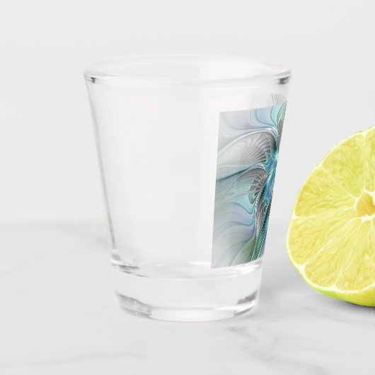 Abstracte blauwe groene vlinder Fantasy Fractal Ar Shot Glas (Links)