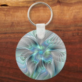 Abstracte blauwe groene vlinder Fantasy Fractal Ar Sleutelhanger (Voorkant)