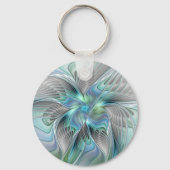 Abstracte blauwe groene vlinder Fantasy Fractal Ar Sleutelhanger (Achterkant)