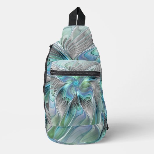 Abstracte blauwe groene vlinder Fantasy Fractal Ar Sling Bag (Voorkant)