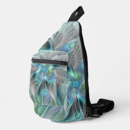 Abstracte blauwe groene vlinder Fantasy Fractal Ar Sling Bag