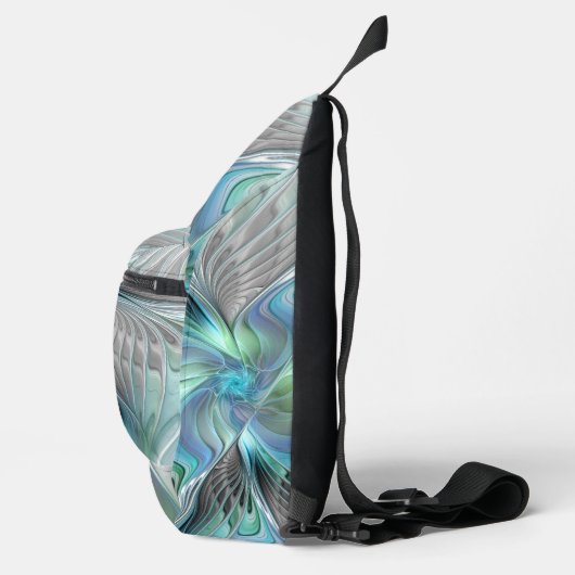 Abstracte blauwe groene vlinder Fantasy Fractal Ar Sling Bag (Rechts)