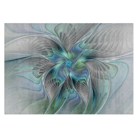 Abstracte blauwe groene vlinder Fantasy Fractal Ar Snijplank (Voorkant)