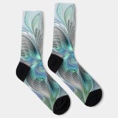 Abstracte blauwe groene vlinder Fantasy Fractal Ar Sokken (Rechts)