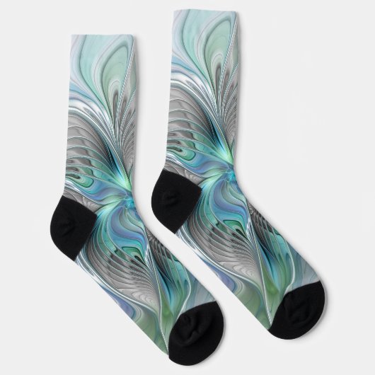 Abstracte blauwe groene vlinder Fantasy Fractal Ar Sokken (Rechts)