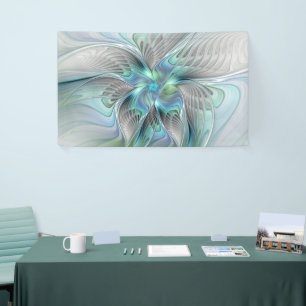 Abstracte blauwe groene vlinder Fantasy Fractal Ar Spandoek